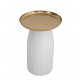 White Ribbed Iron Base Brass Tray Style Top Accent Side Table